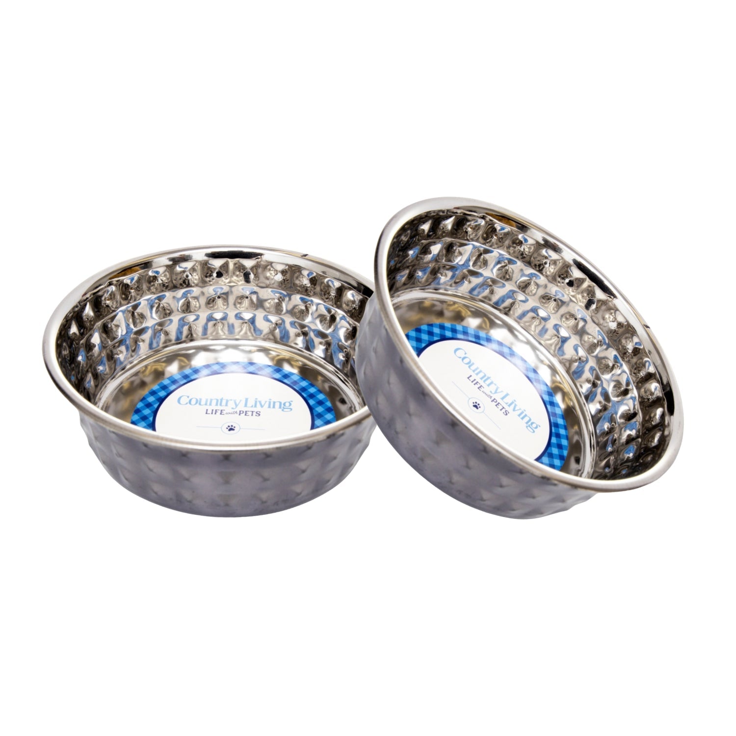 Country Living Set of 2 Hammered Stainless Steel Dog Bowls