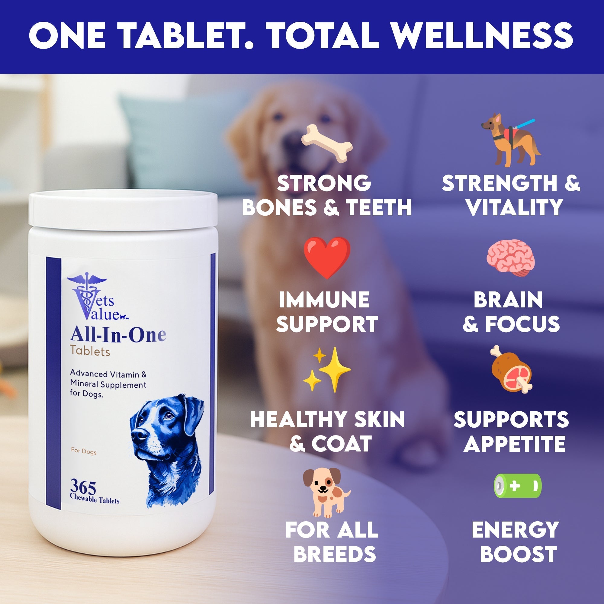 Vets Value All-in-One Dog Vitamins – 365 Chewable Tablets