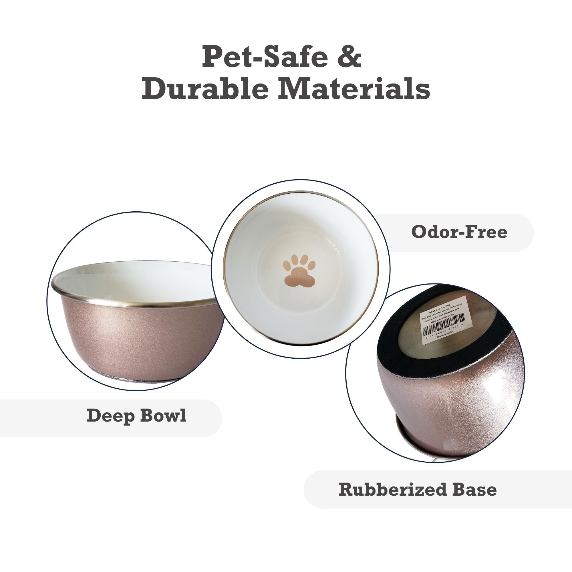 Rose Gold Stainless Steel Dog Bowl with Paw Print