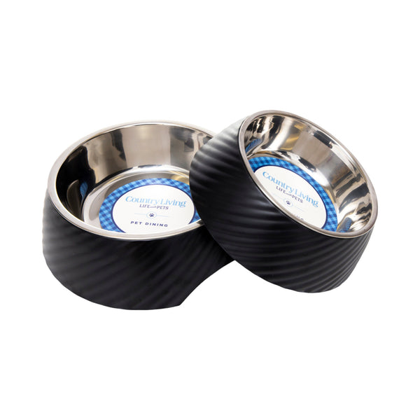 Black Melamine Dog Bowls with Removable Stainless Steel Inserts