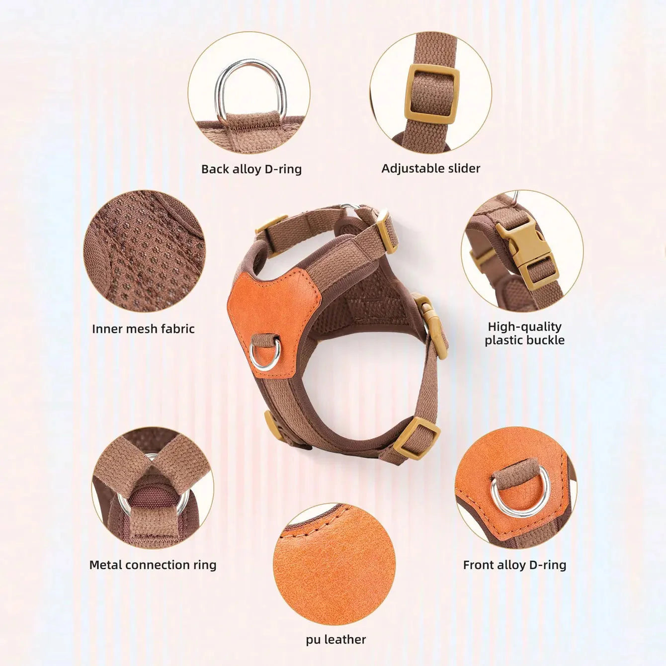 Retro Pet Harness - Adjustable PU Leather & Mesh