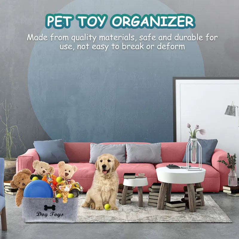Dog Toy Storage Basket – Felt Organizer for Pets