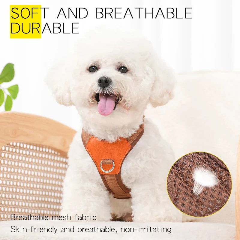 Retro Pet Harness - Adjustable PU Leather & Mesh