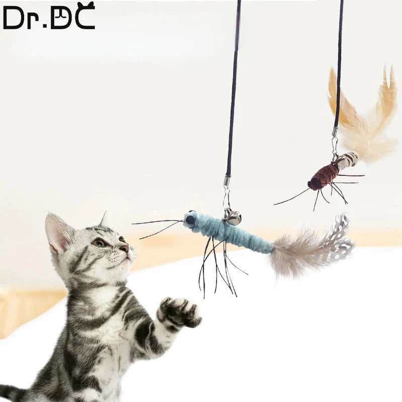 Interactive Teasing Cat Stick – Dragonfly Feather Toy