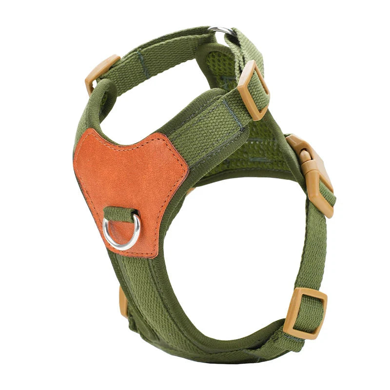 Retro Pet Harness - Adjustable PU Leather & Mesh