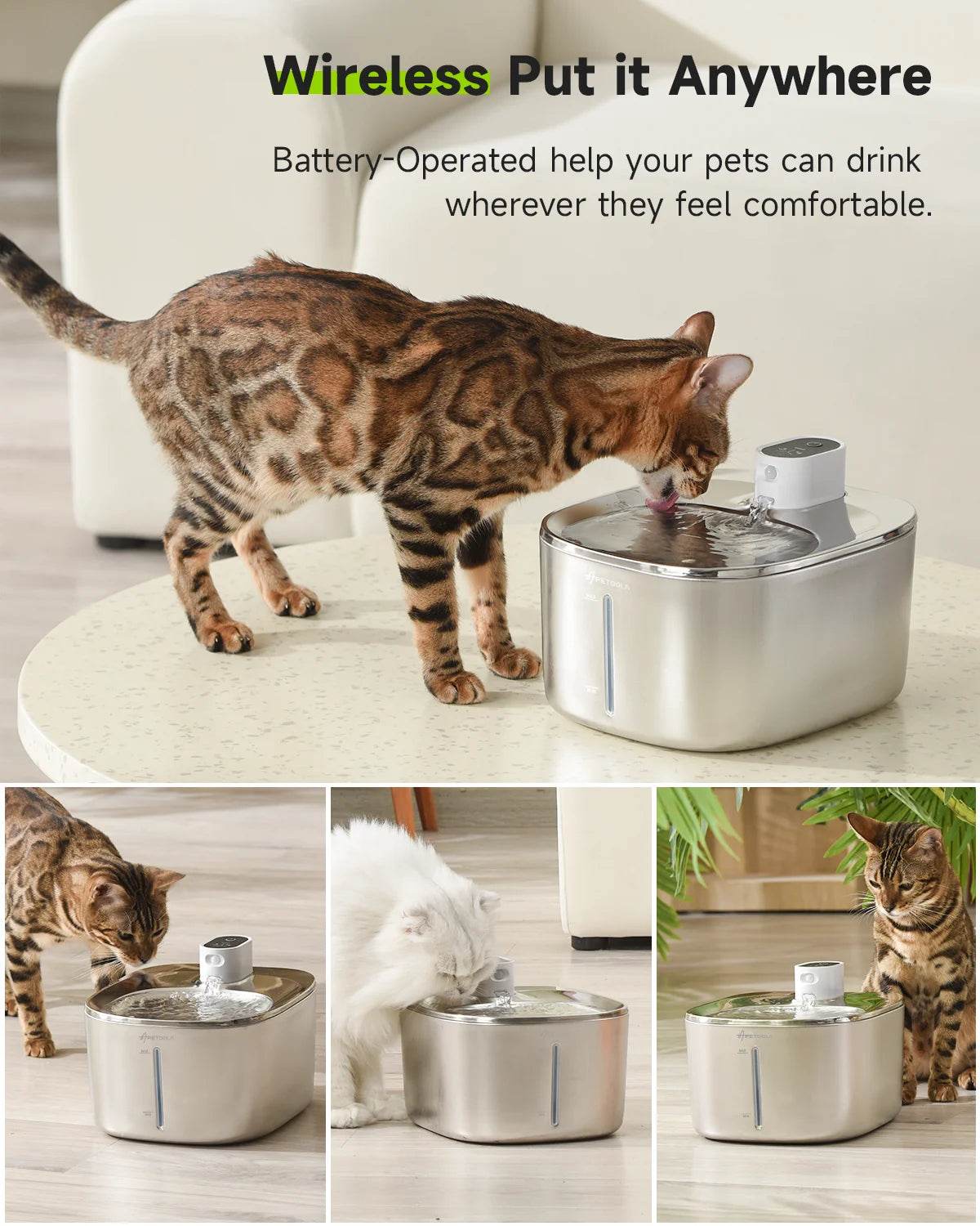 4L Wireless Cat & Dog Water Fountain – Auto Sensor, Cordless Stainless Steel