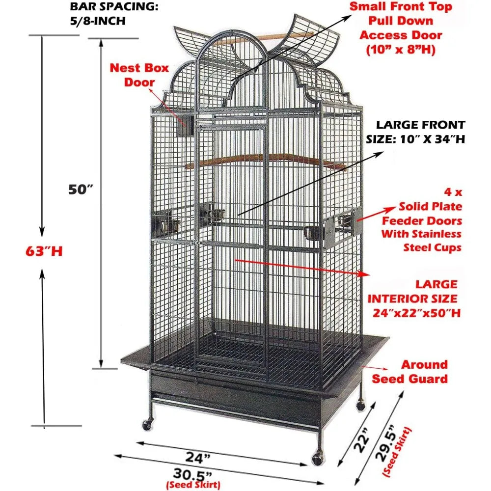 DecorBites™ Elegant Large Wrought Iron Bird Cage (24" W)
