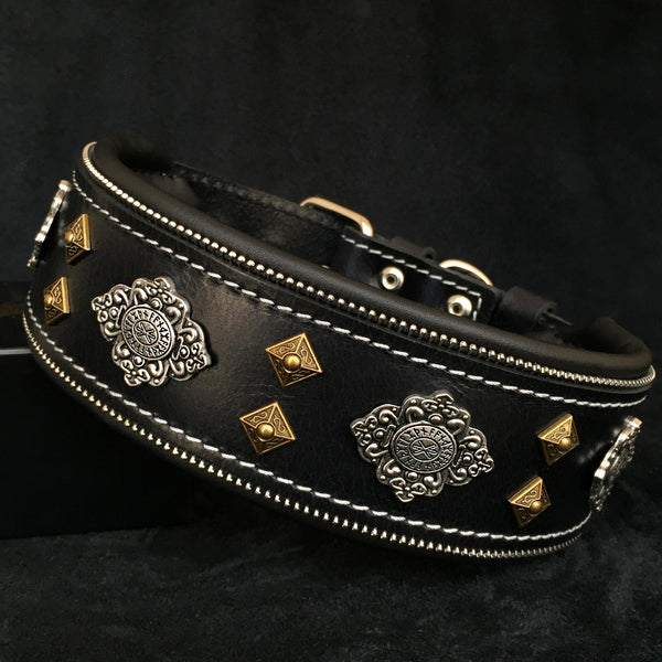 "Aztec" black dog collar
